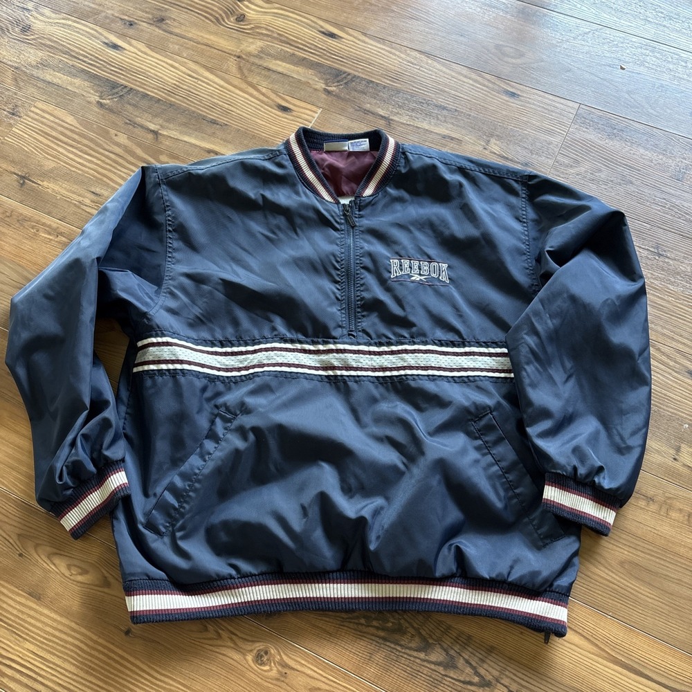 Vintage Reebok Quarter Zip Windbreaker Jacket Blue Size MED